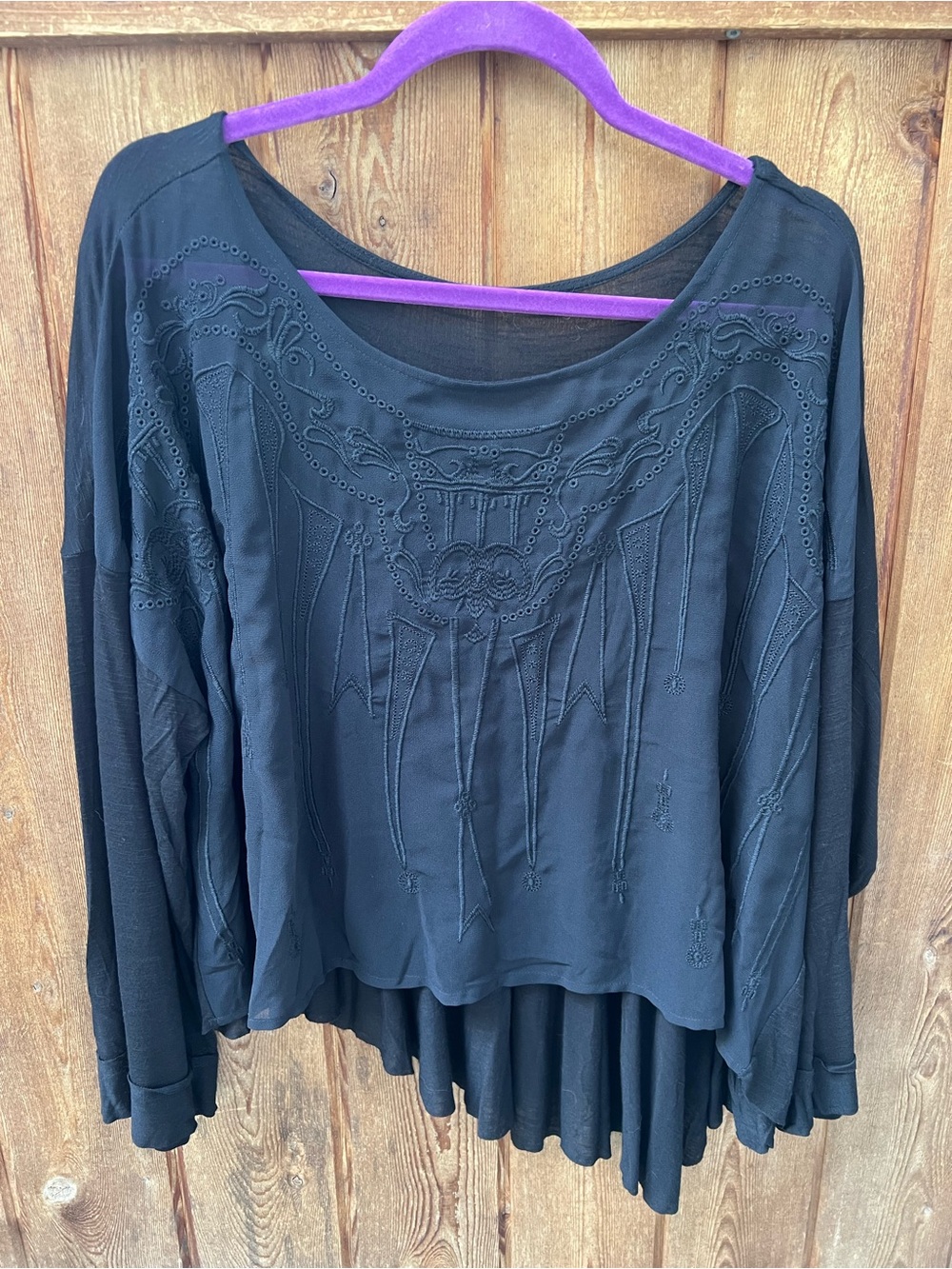 Free People Embroidered Oversized Boho Tunic Top Size M Black Asymmetrical